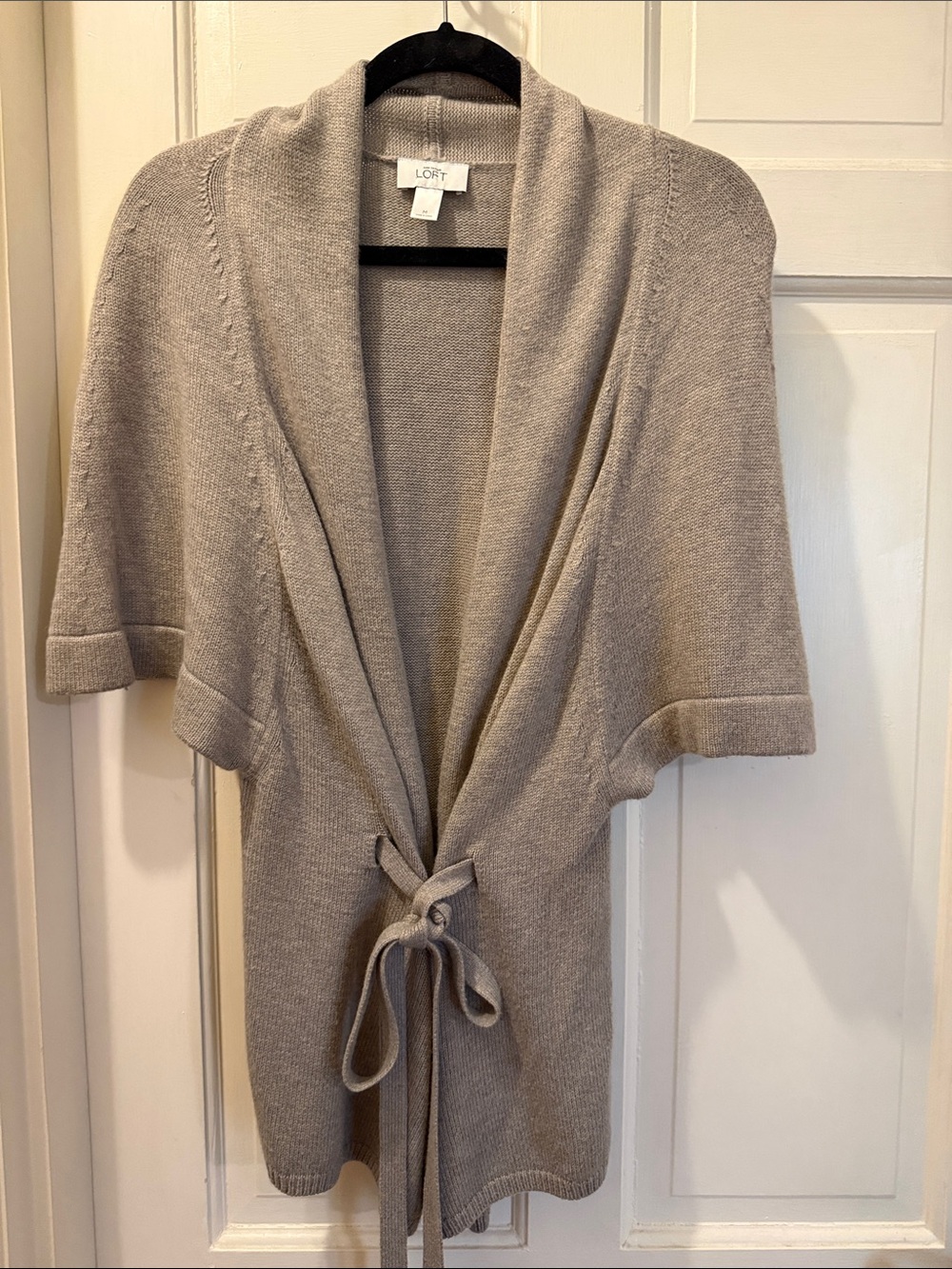 LOFT Taupe Shawl-Collar Tie-Waist Cardigan